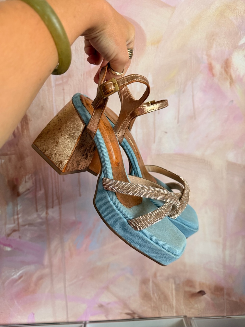 Baila Blue Platform Sandals with Metallic Straps